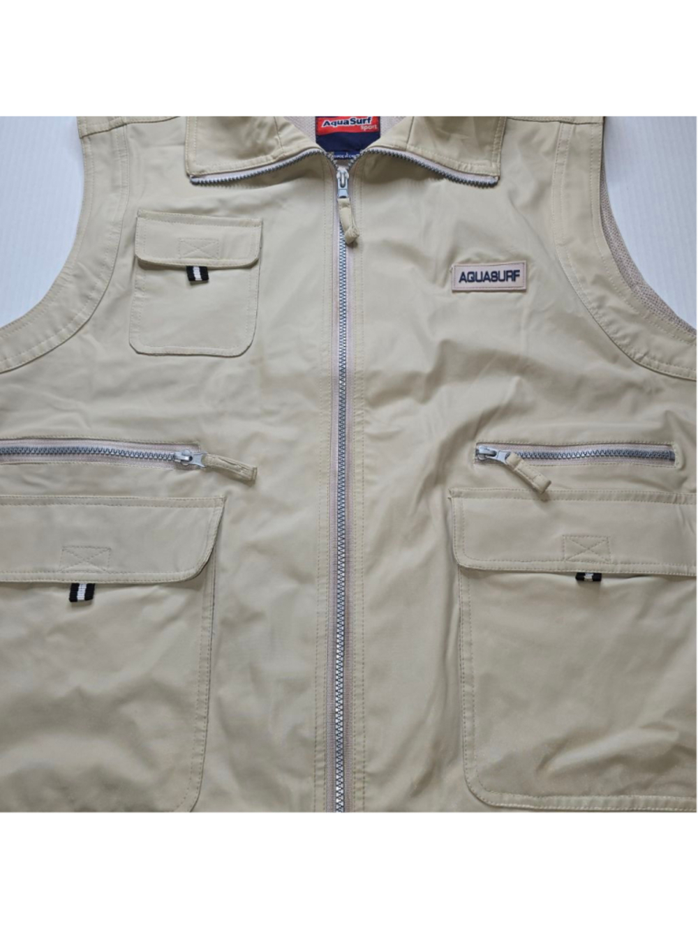 AquaSurf Utility Fishing Vest Mens L Beige Distressed Multi Pocket Outdoor - Picture 8 of 12